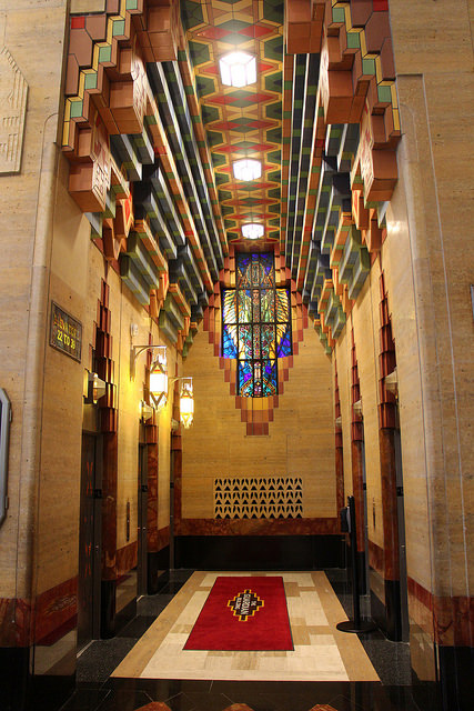 The Guardian Building's elevator lobby.